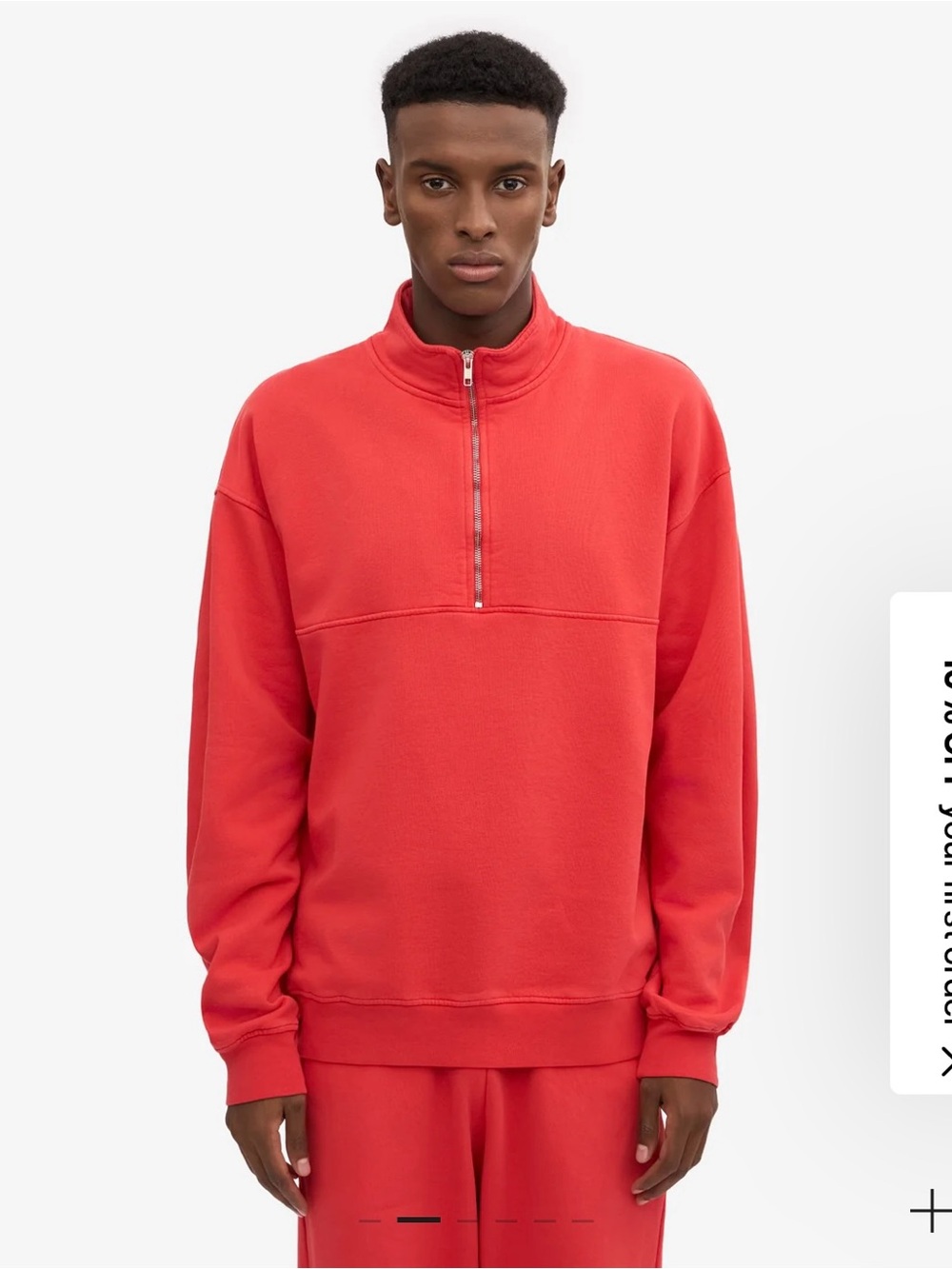 Colorful Standard Men's Red Zip-Neck Pullover Sweater/ Organic Cotton